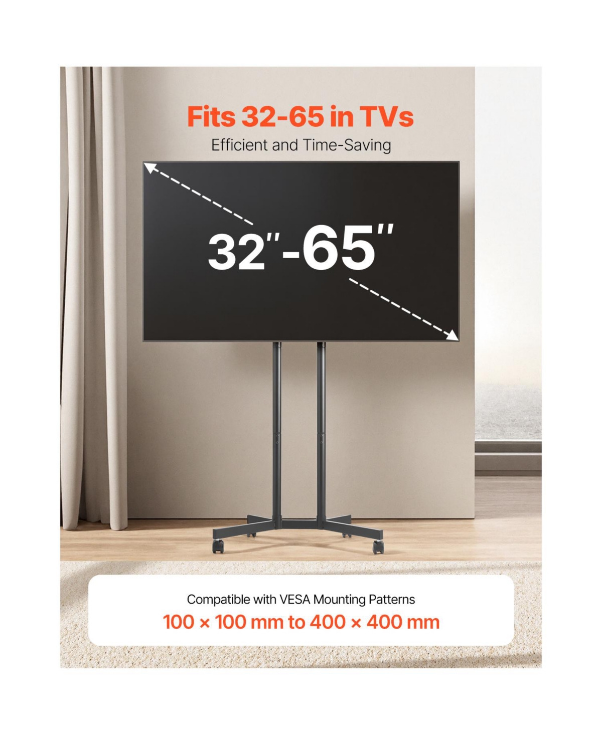 Gouun Height-Adjustable Rolling Tv Stand for 32-65-Inch