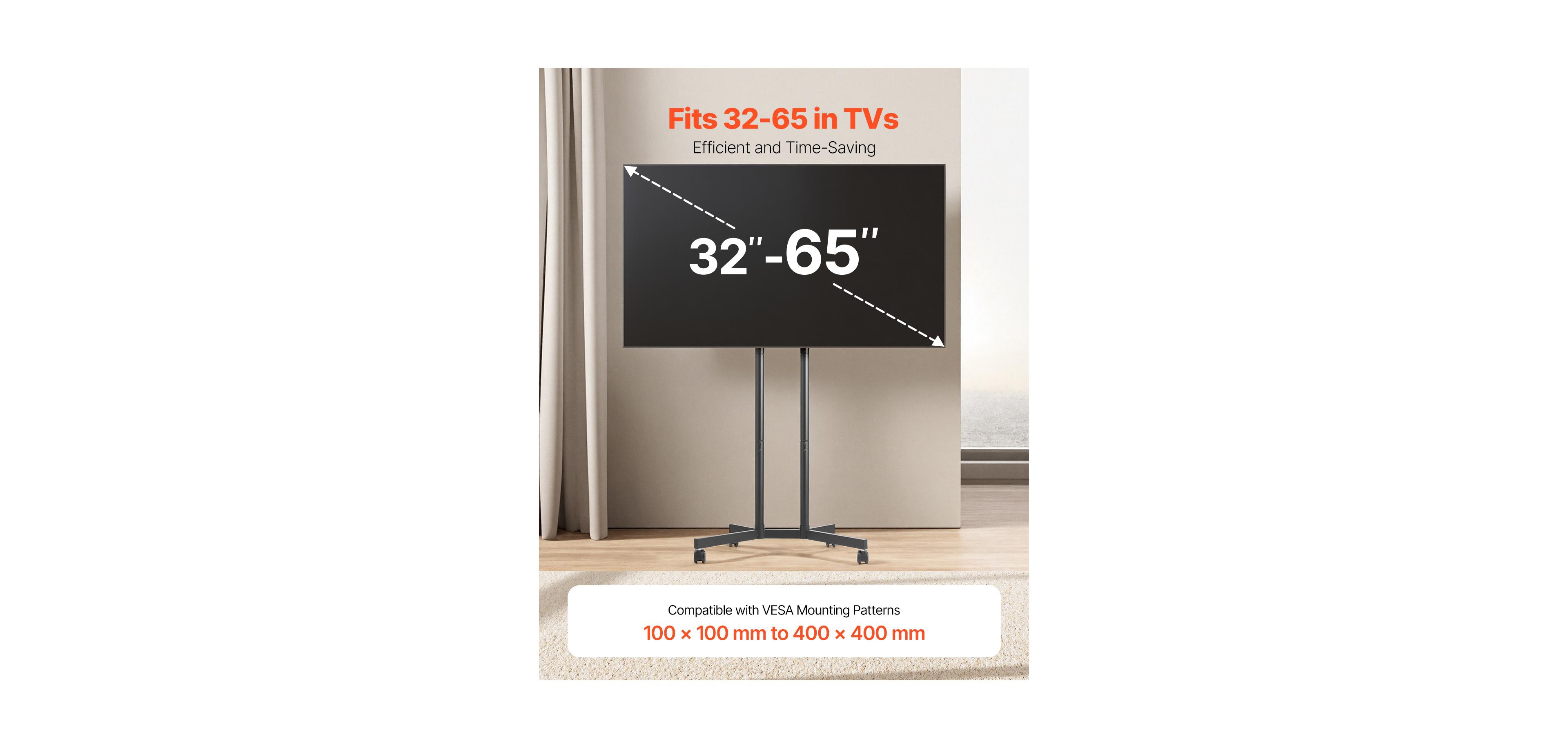 Gouun Height-Adjustable Rolling Tv Stand for 32-65-Inch