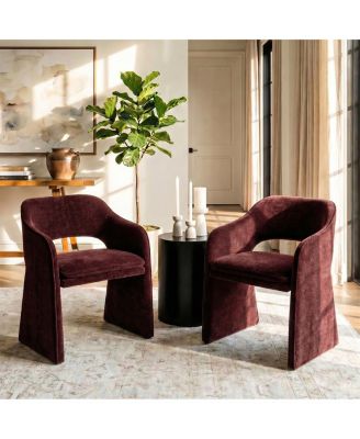 Set of 2 Chenille Dining Chairs, 19-Inch Seat Height Armchairs