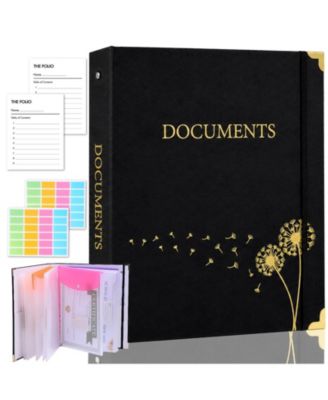 3 Ring Linen Binder Folio File Organizer 9 Pockets Labels Expanding Document Storage