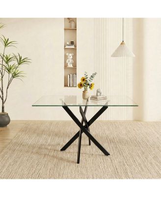 47-Inch Glass Dining Table with Legs for Modern Home