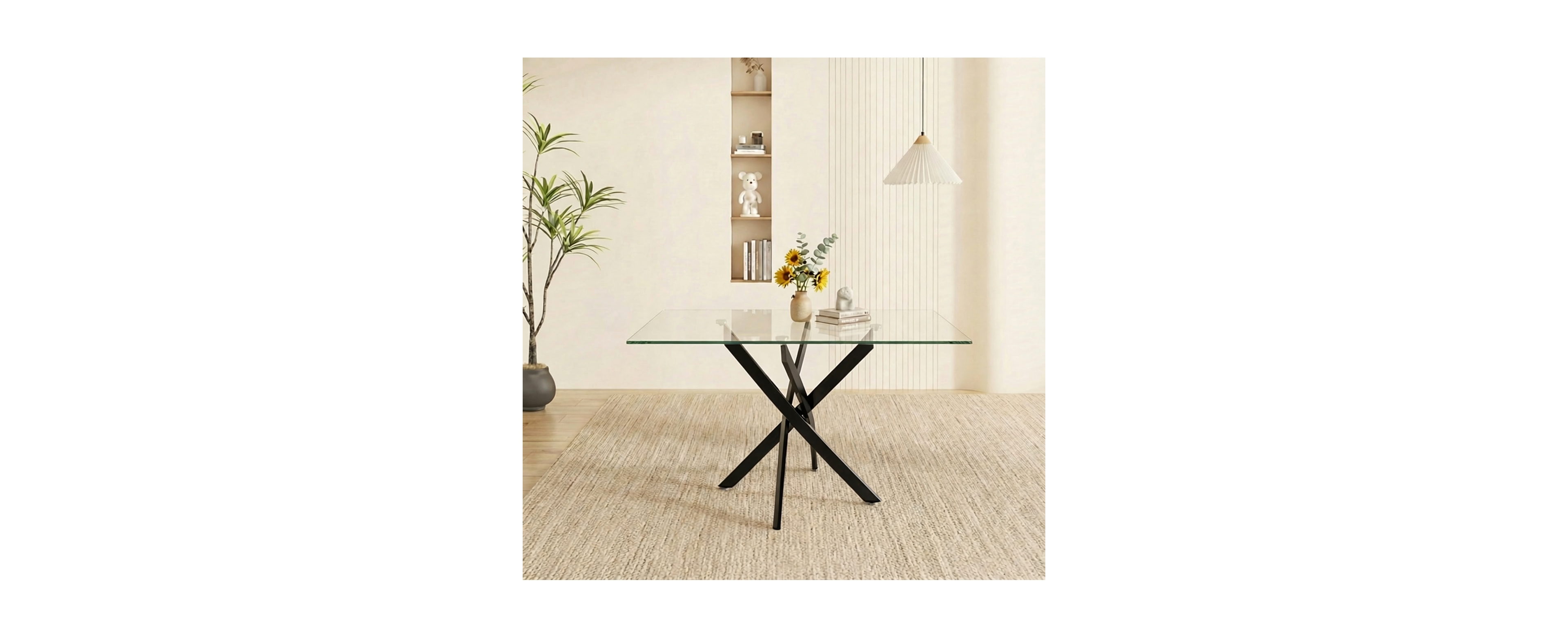 Flynama 47-Inch Glass Dining Table with Legs for Modern Home