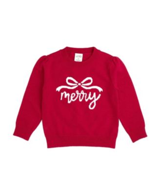Girls' 4-16 Merry Bow Crewneck Long-Sleeve Sweater
