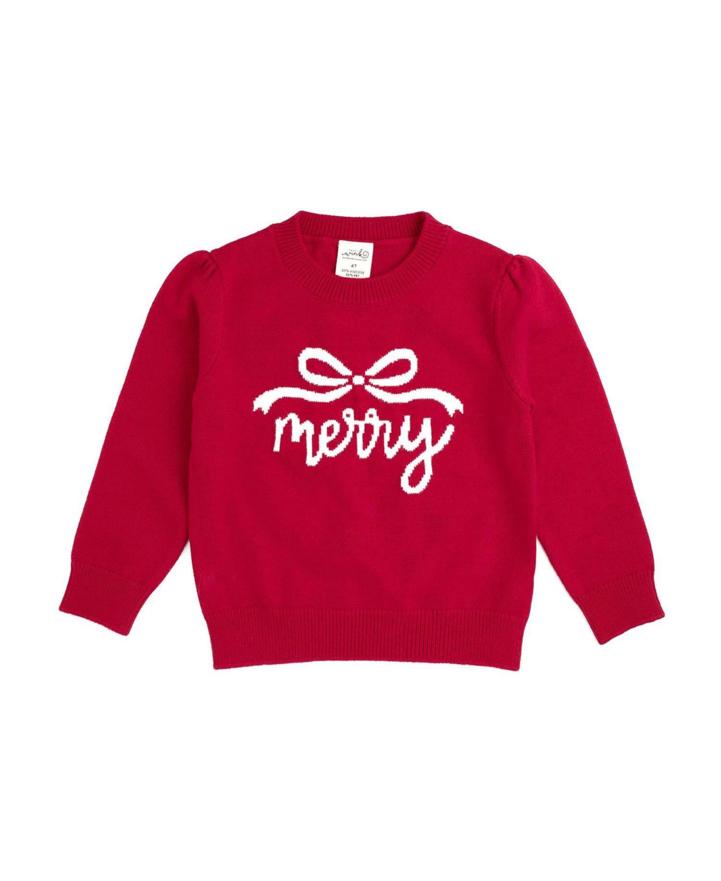 Свитер Sweet Wink Merry Bow Viscose-Blend Crewneck Long-Sleeve для девочек, цвет: Красный — фото 1