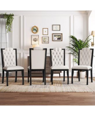 Upholstered Dining Chairs Set of 4, High-Back Tufted Button-Tufted Chairs, Solid Wood Legs, Nailhead Trim