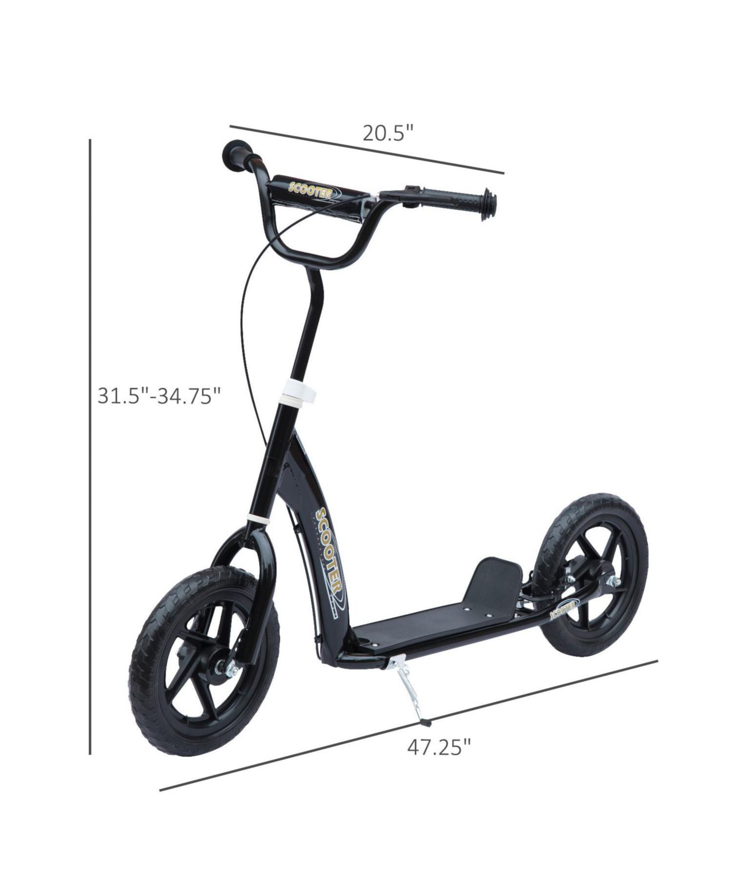 Детская игрушка Glintex Kids Steel Kick Scooter with Adjustable Handlebar and 12" Big Wheels, 110-lb Capacity, Ages 5-12, цвет: Чёрный — фото 3
