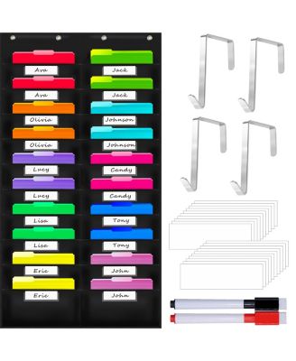 Wall File Organizer 30 Pockets Dry Erase Cards Over Door Hooks Classroom Storage