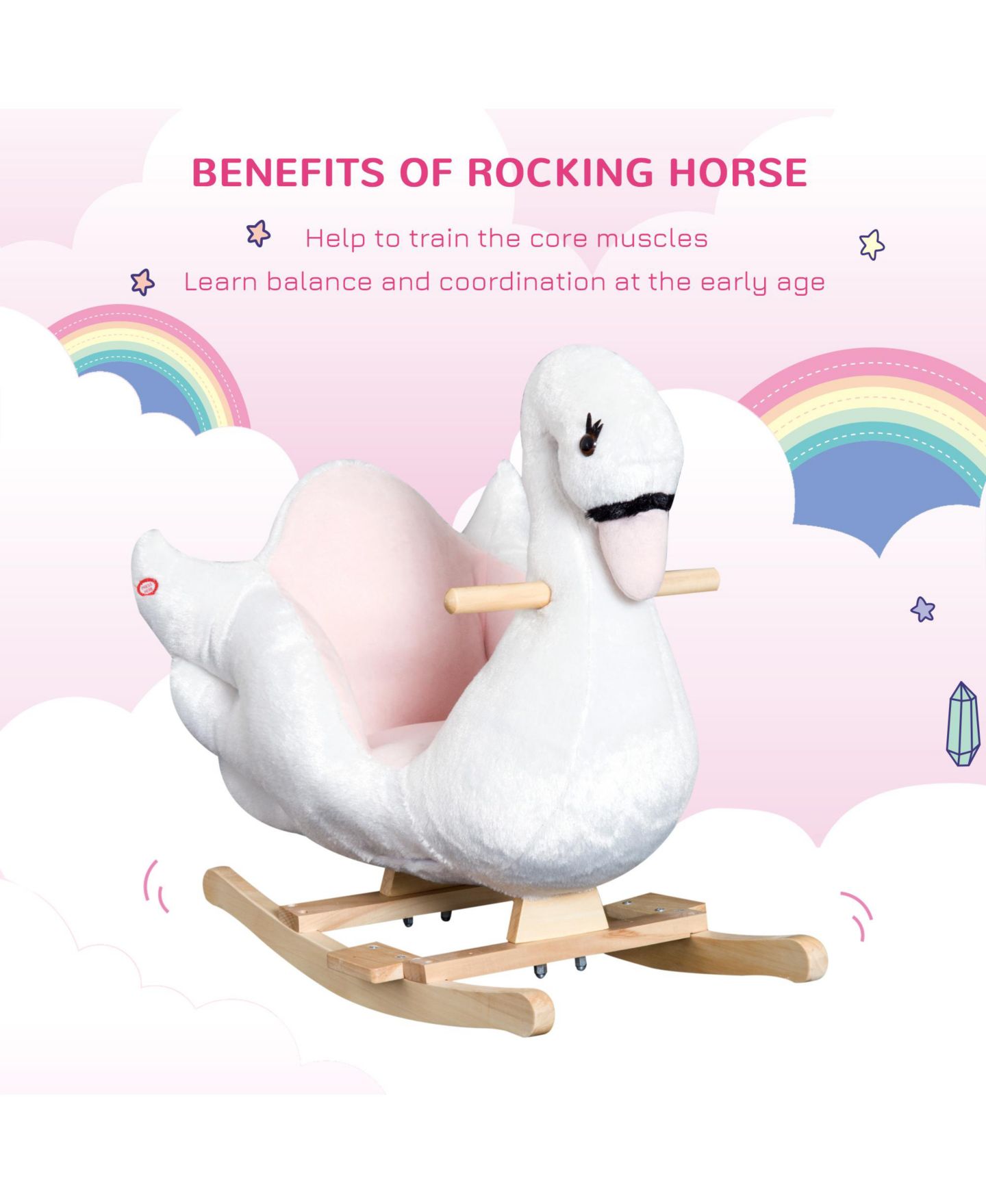 Детская мягкая игрушка Glintex Rocking Swan Plush Rocker with Music, Ages 18 Months+, цвет: Белый / Розовый — фото 4
