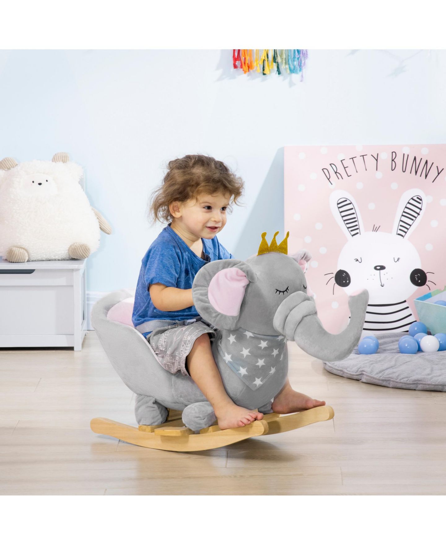Детская мягкая игрушка Glintex Baby Rocking Elephant Plush Rocking Chair With Sounds, 110 lbs, Ages 1.5-3, цвет: Серый — фото 5