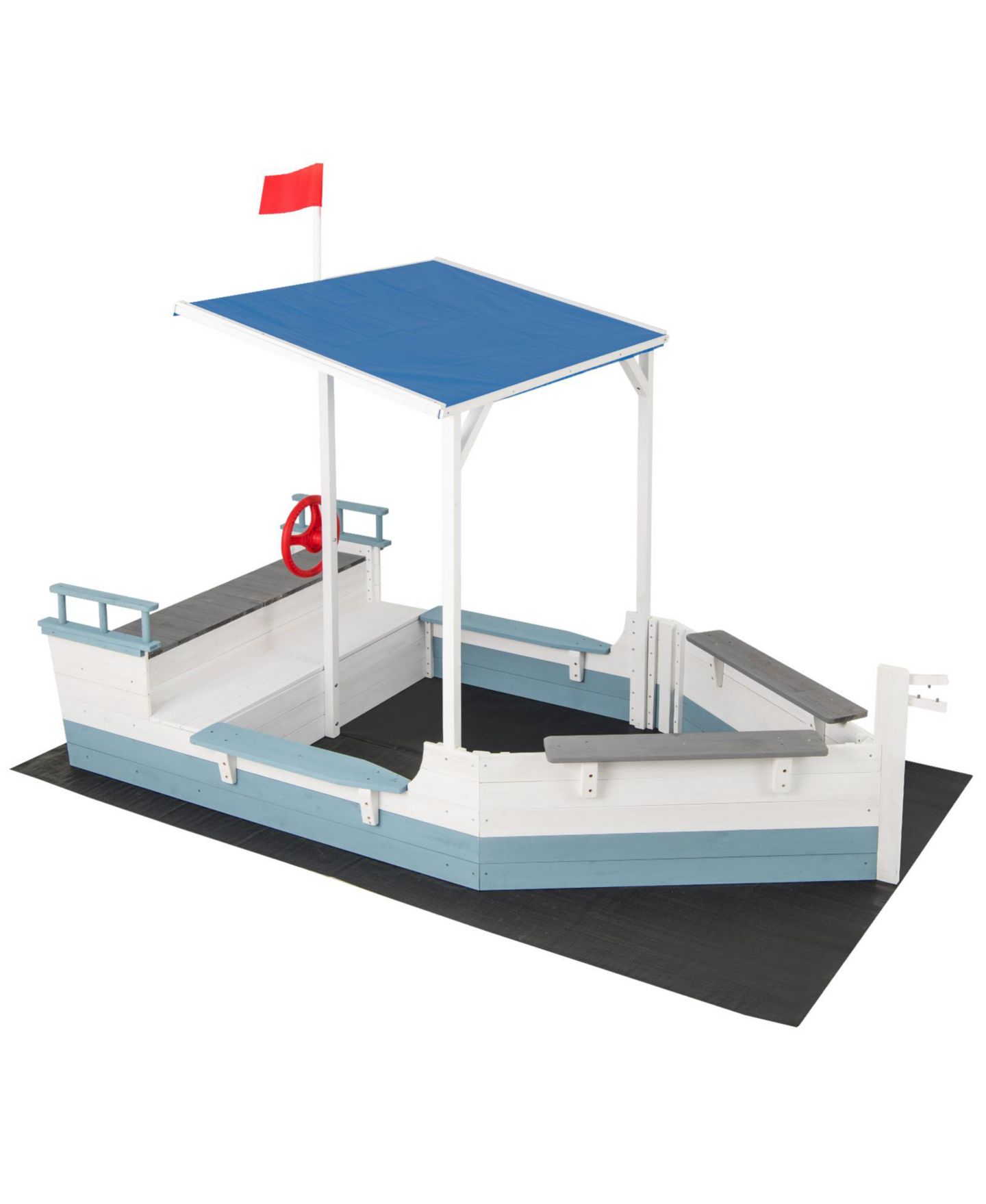 Детская игрушка Glintex Pirate Ship Sand Pit With Canopy & Bench Seats, 86"L x 43"W x 64"H Fir Wood, 440 lb Sand, Ages 3-8, цвет: Белый — фото 1