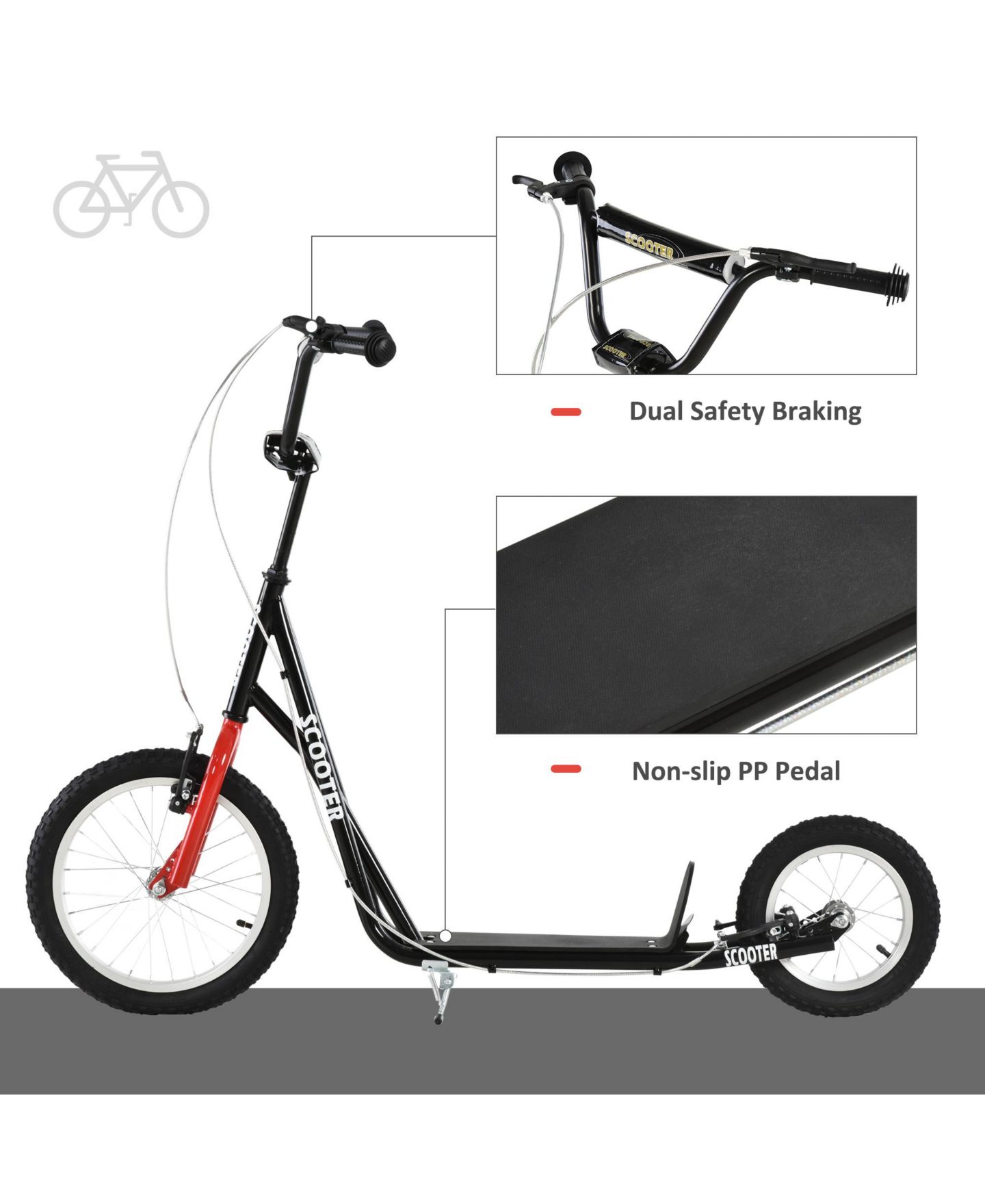 Детская игрушка Glintex Teens Kick Scooter with Dual Brakes, Adjustable Handlebar & Inflatable Tires, Holds 220 lbs, Ages 5+, цвет: Чёрный — фото 3