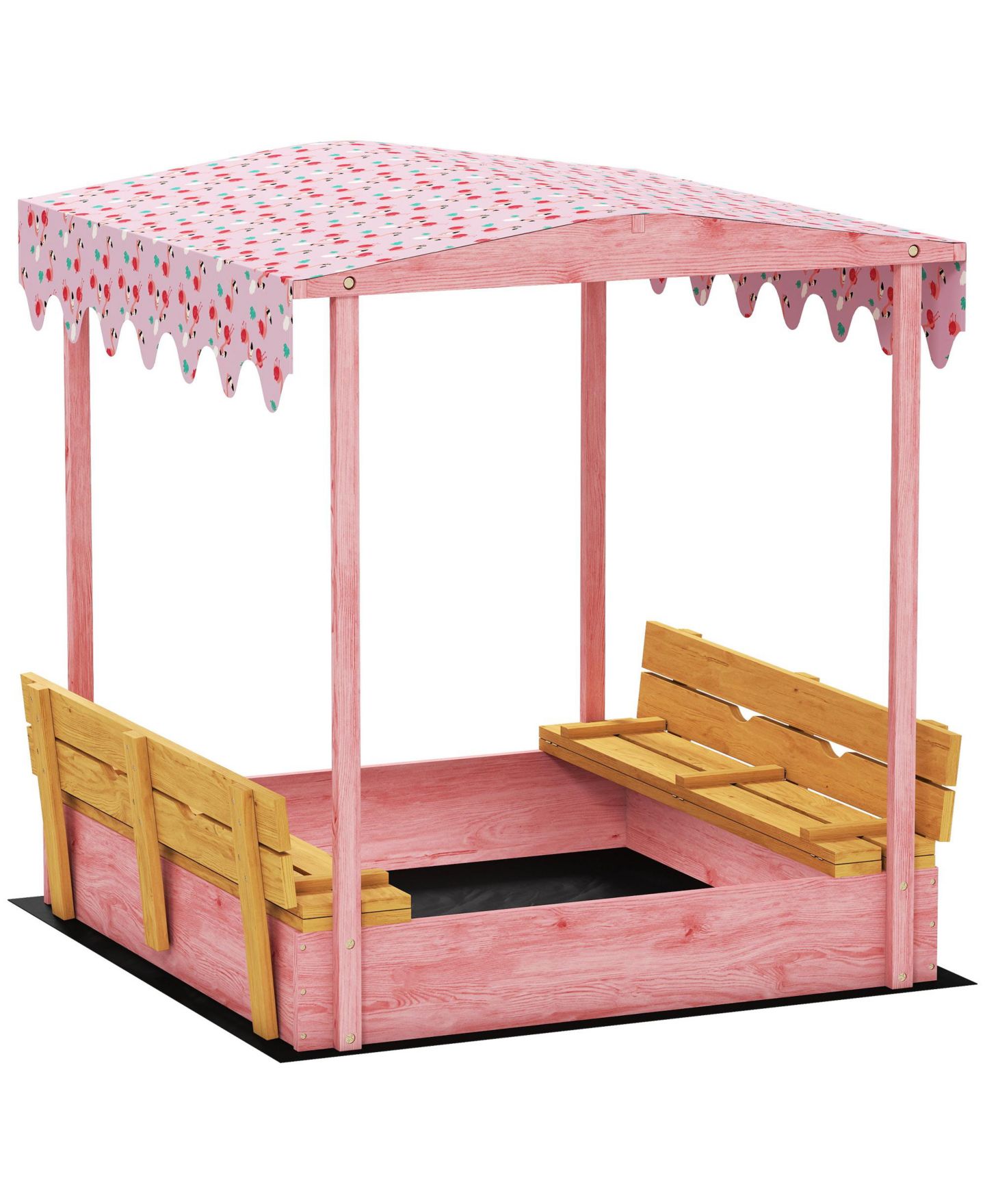 Детская игрушка Glintex Wooden Kids Sandbox with Flamingo Print Canopy and Fold-Down Bench Cover, 53"L x 50.2"W x 51.2"H, Ages 3-6, цвет: Розовый — фото 11