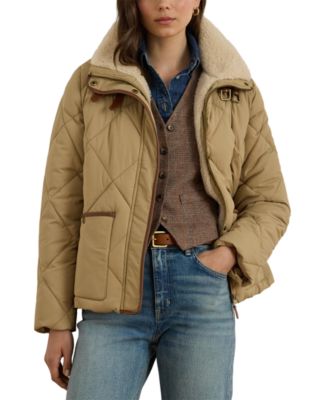 Women's Faux-Fur-Collar Diamond Quilted Jacket