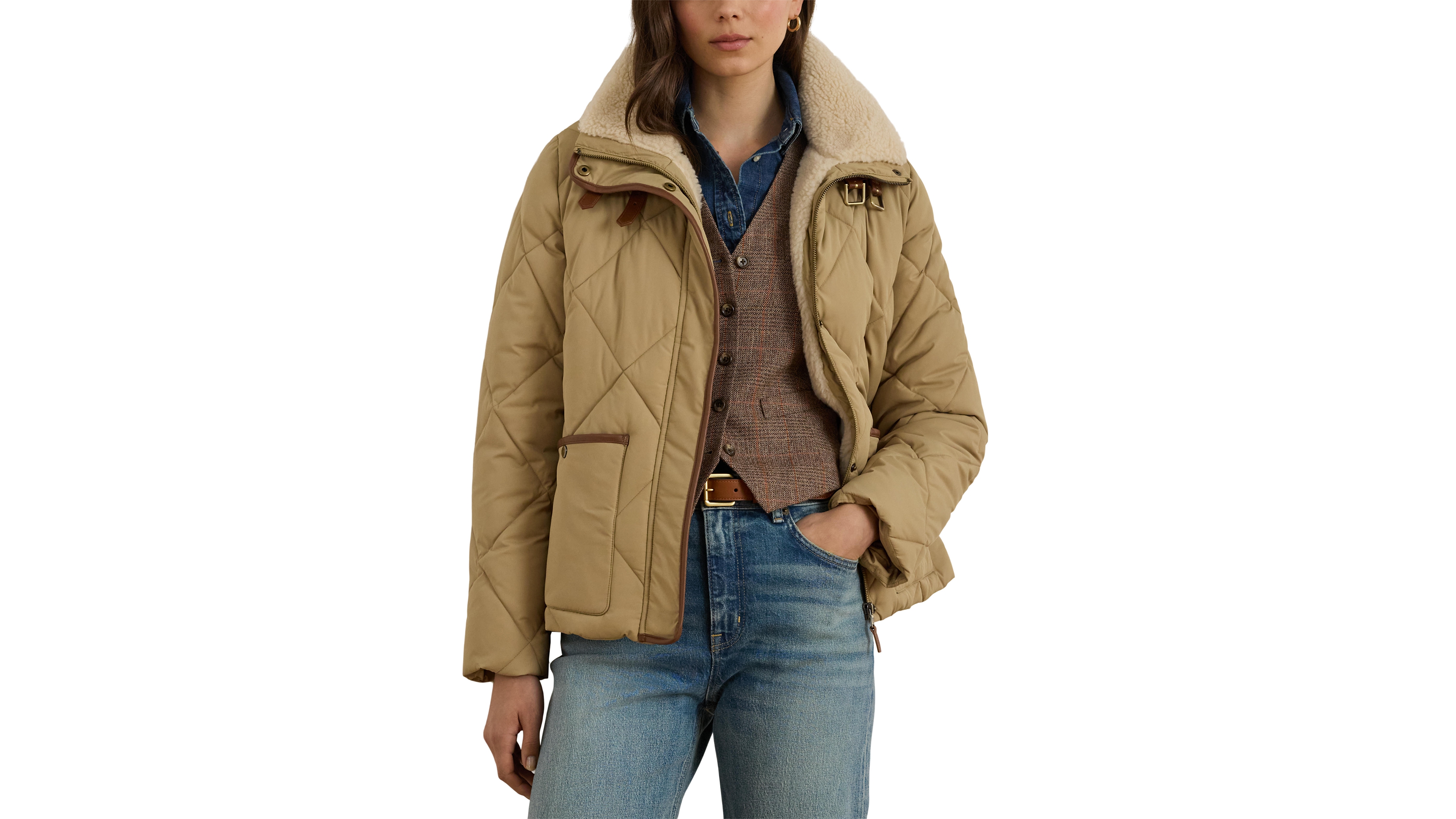 Lauren Ralph Women's Faux-Fur-Collar Diamond Quilted Jacket