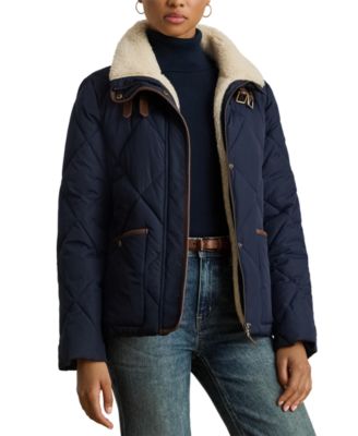 Women's Faux-Fur-Collar Diamond Quilted Jacket