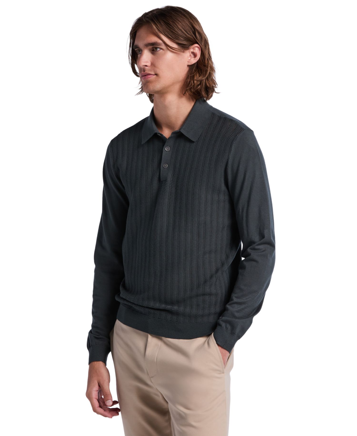 Men's Textured Front Polo Sweater