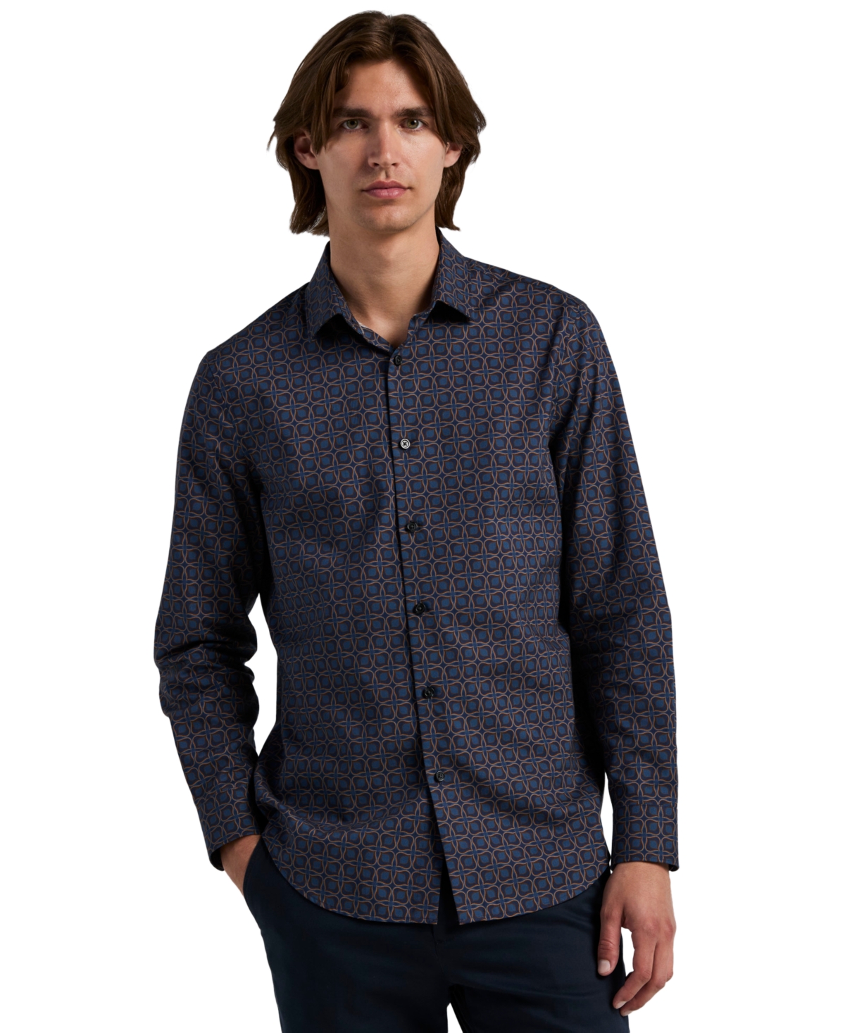 Perry Ellis Men's Floral-Print Long-Sleeve Classic-Fit Shirt