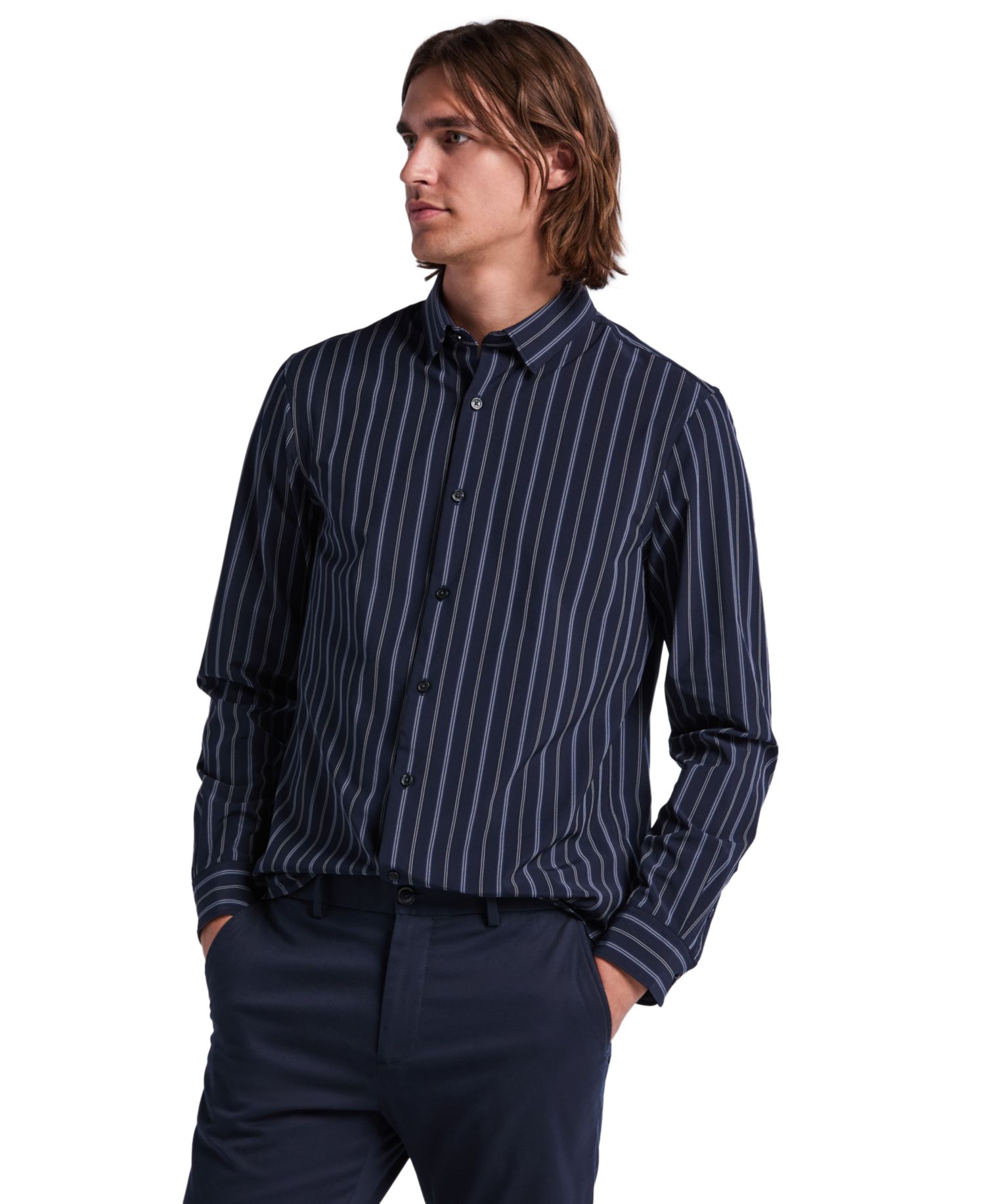 Men's Slim-Fit Stripe Dynamic-Stretch Shirt