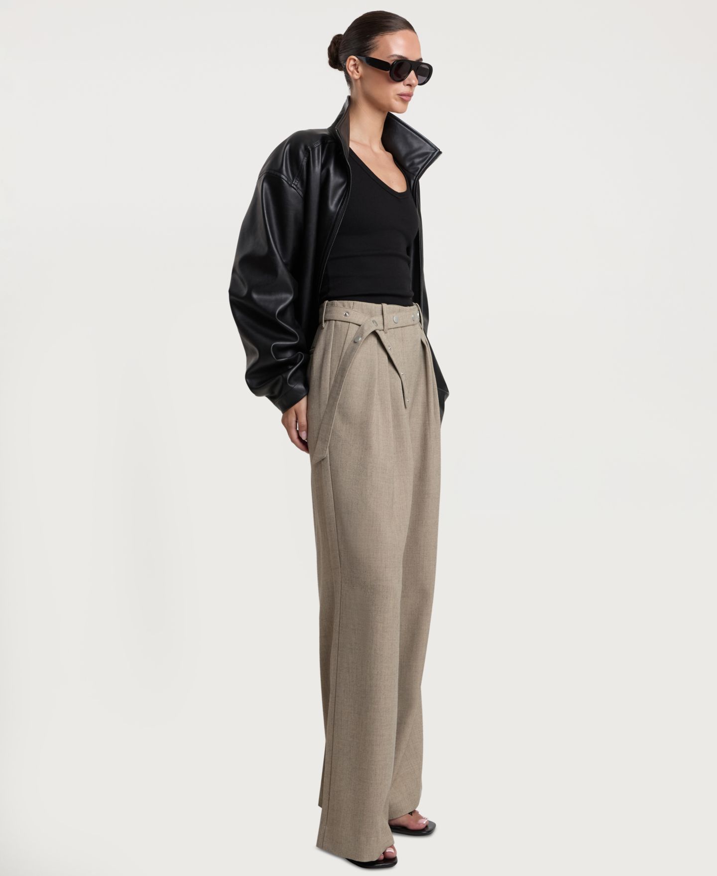 Женские брюки 4th & Reckless Eleonora Wide-Leg Pleated High-Rise, цвет: Серый — фото 6