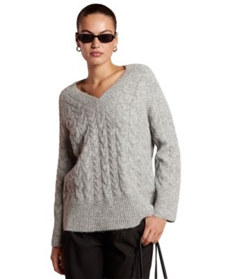 Women's Emme Loose Cable-Knit V-Neck Sweater