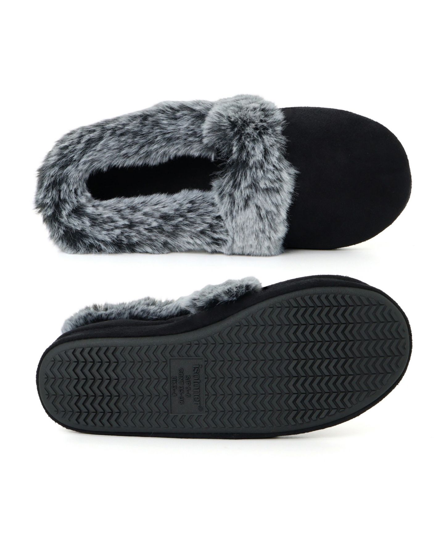 Женские сабо Isotoner Signature Blake Microsuede Faux-Fur Indoor-Outdoor Clog Slippers, цвет: Чёрный — фото 4