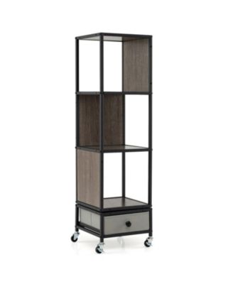 Rotating 4-Tier Bookshelf with Locking Caster Wheels