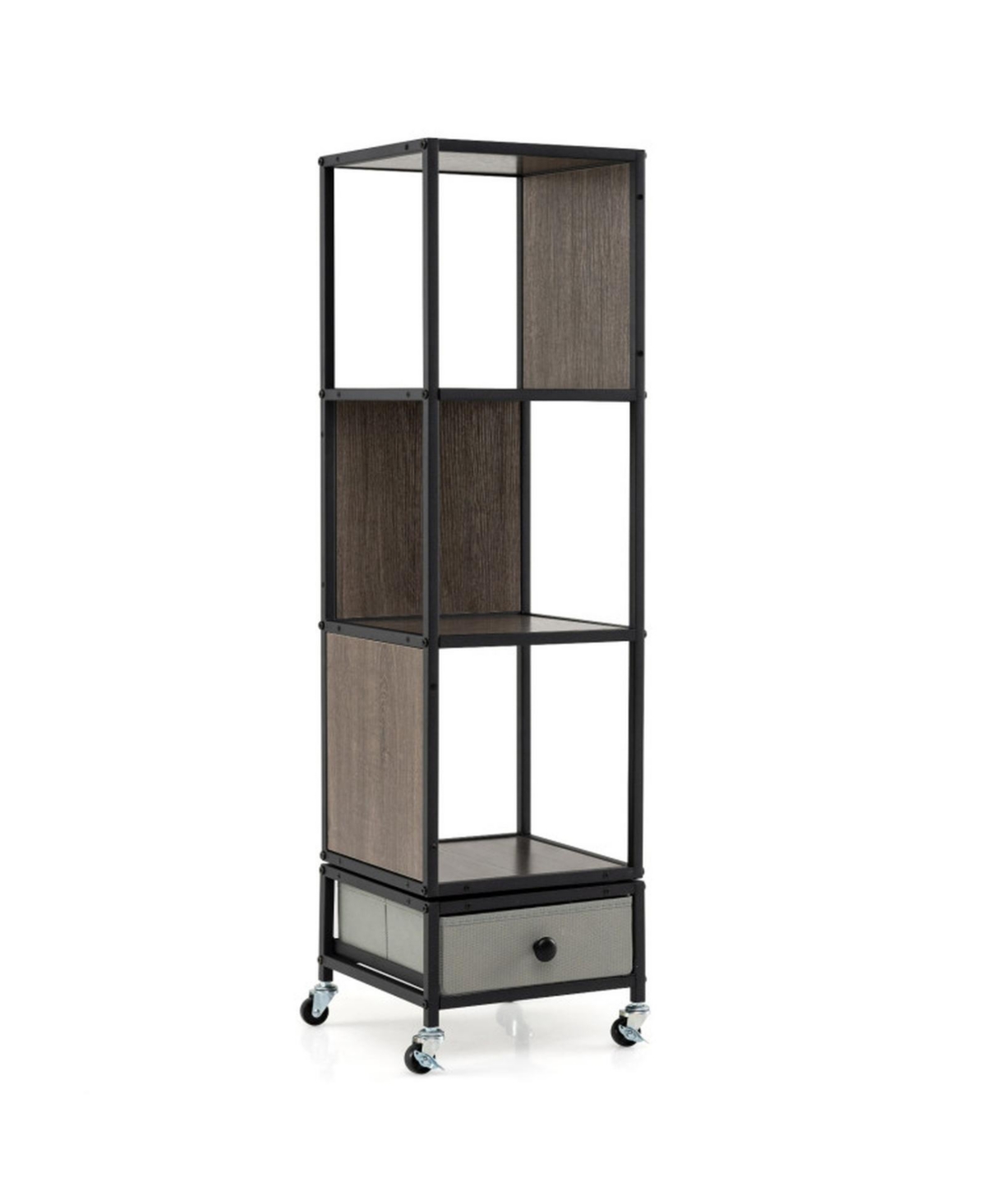 Gouun Rotating 4-Tier Bookshelf with Locking Caster Wheels - Gray