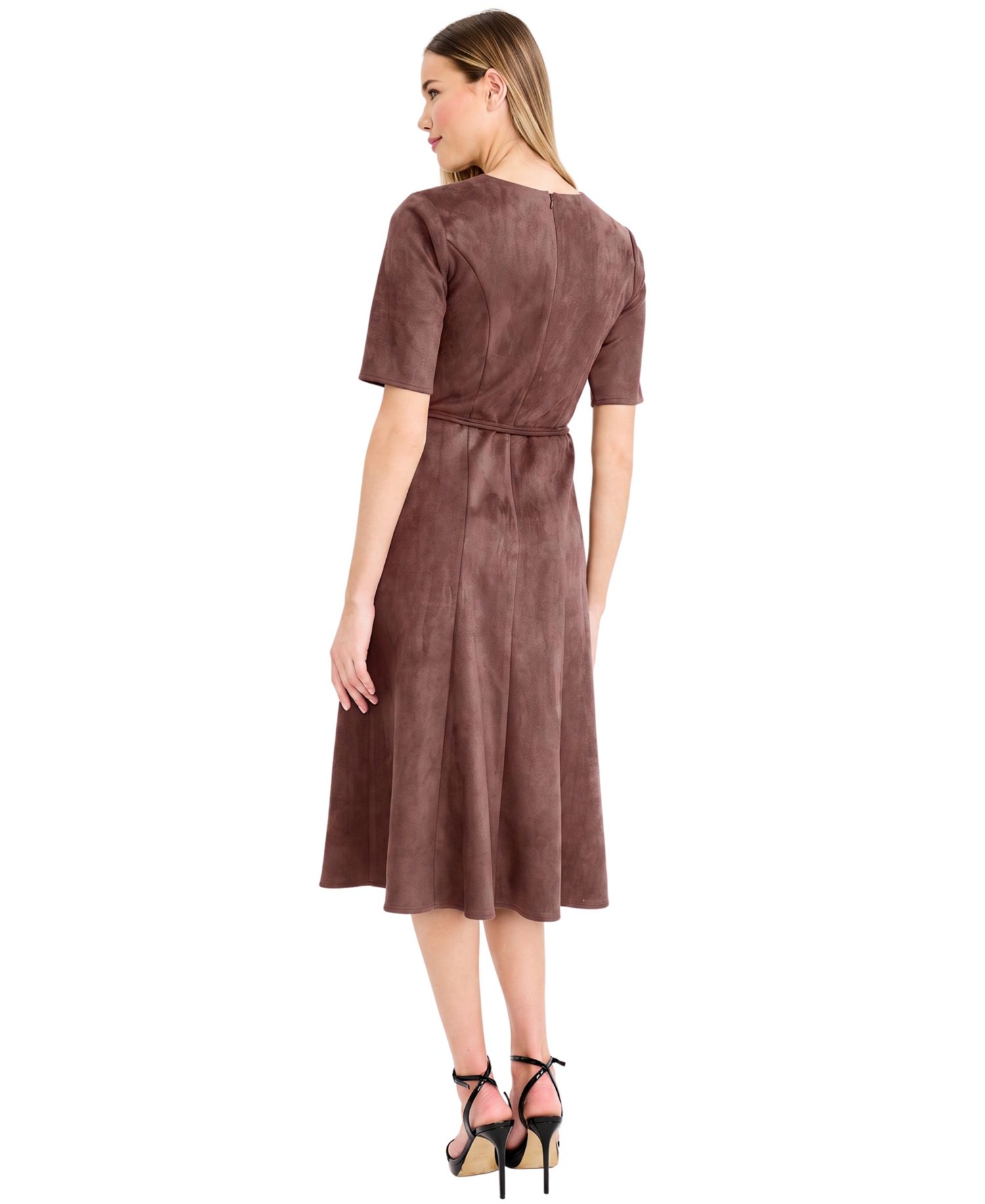 Women's Short-Sleeve Crewneck Fit & Flare Dress