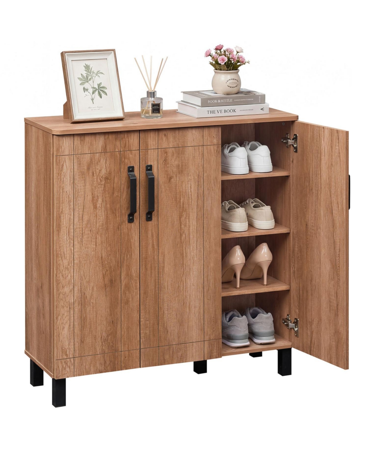 Mecale 5 Tier Shoe Storage Cabinet Freestanding Shoe Rack Organizer Oak