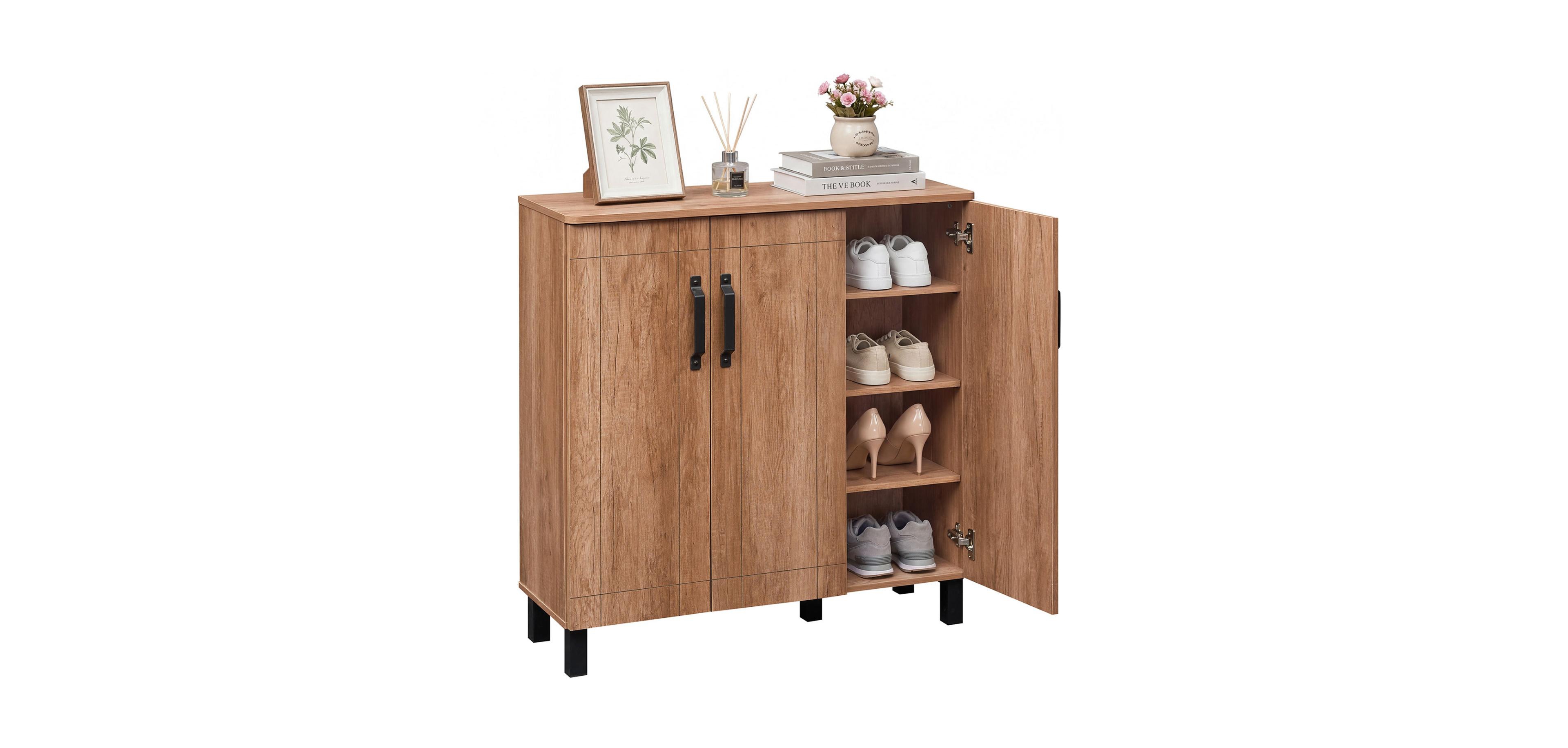 Mecale 5 Tier Shoe Storage Cabinet Freestanding Shoe Rack Organizer Oak