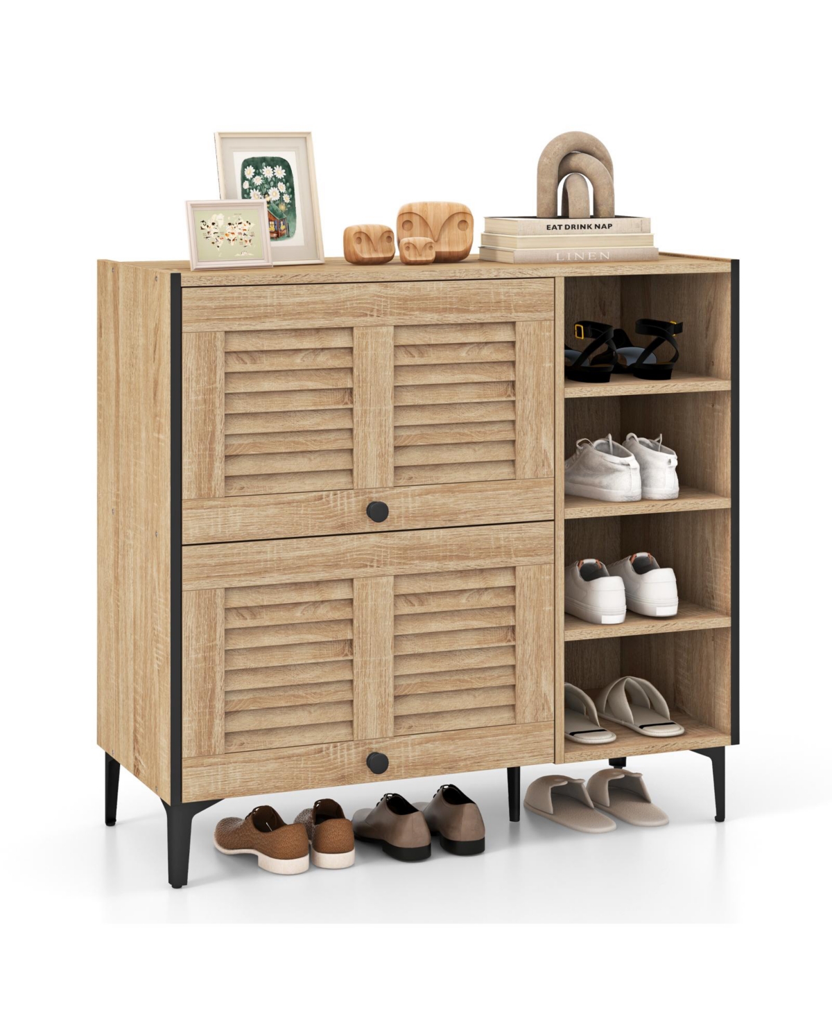 Mecale Shoe Rack Organizer with Flip Up See Through Doors and Adjustable Shelves
