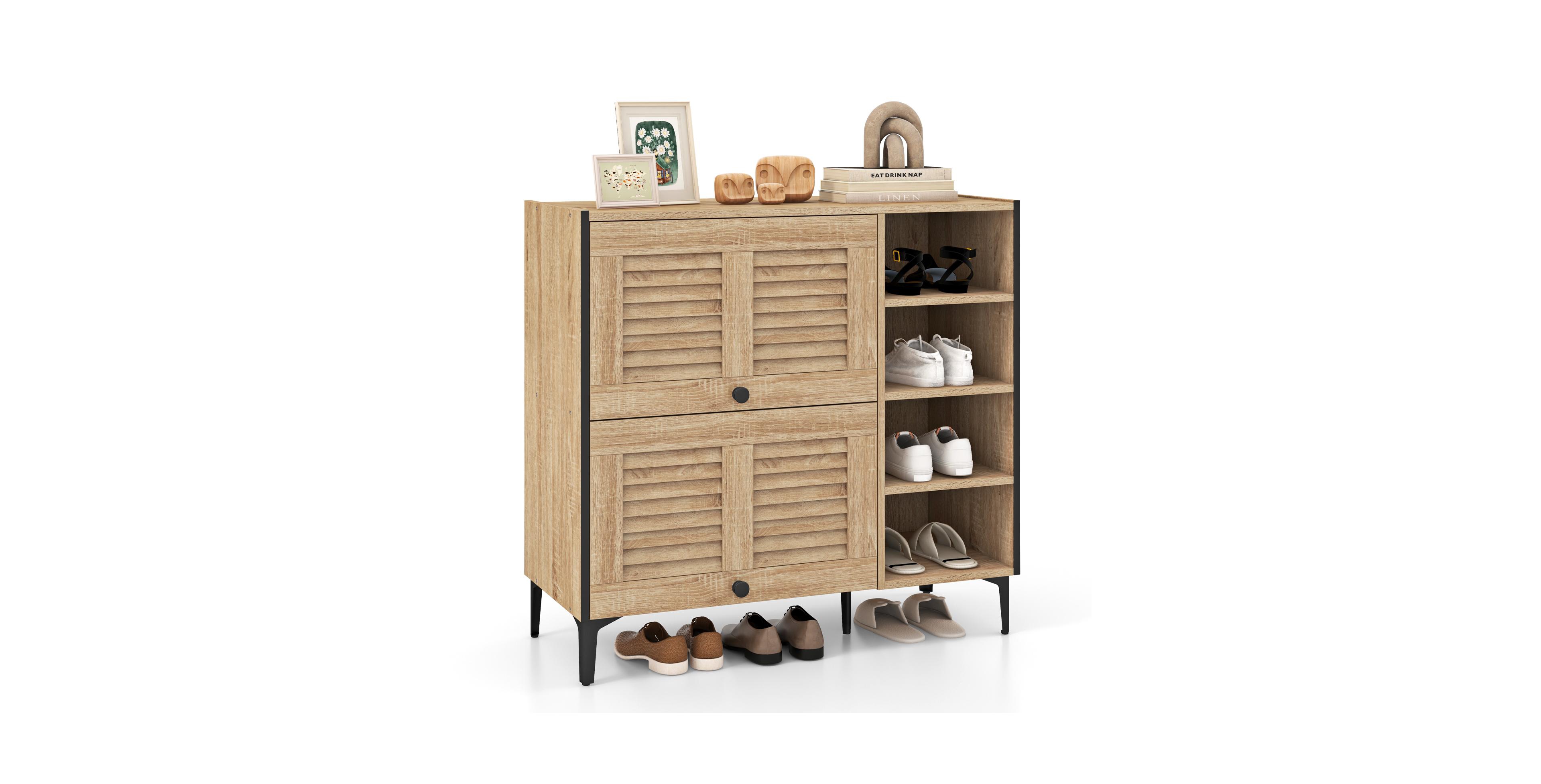 Mecale Shoe Rack Organizer with Flip Up See Through Doors and Adjustable Shelves