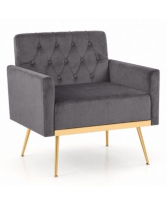 Modern Velvet Upholstered Accent Chair with Button Tufted Back and Adjustable Feet