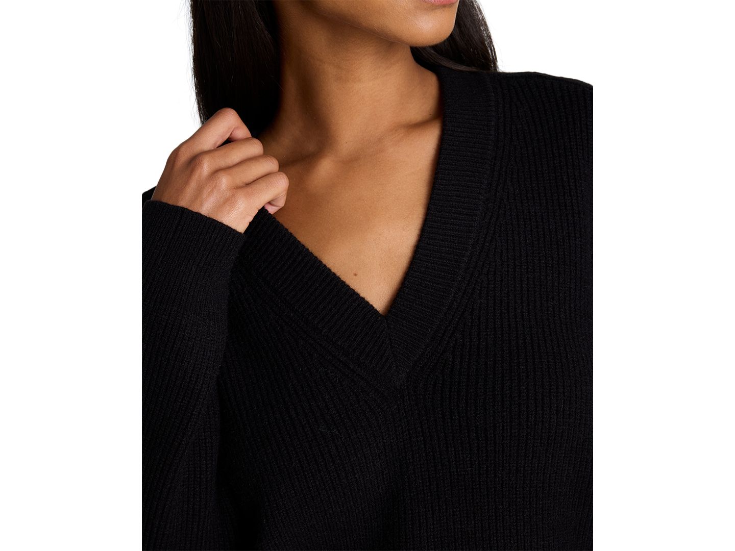 Женский свитер Kenneth Cole Oversized V-Neck Boyfriend, цвет: Чёрный — фото 4