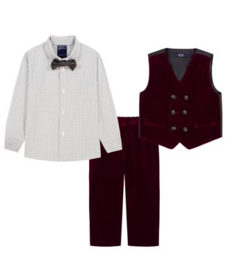 Baby Boys' Velvet Double-Breasted Vest, Shirt and Pants, 4-Piece Set
