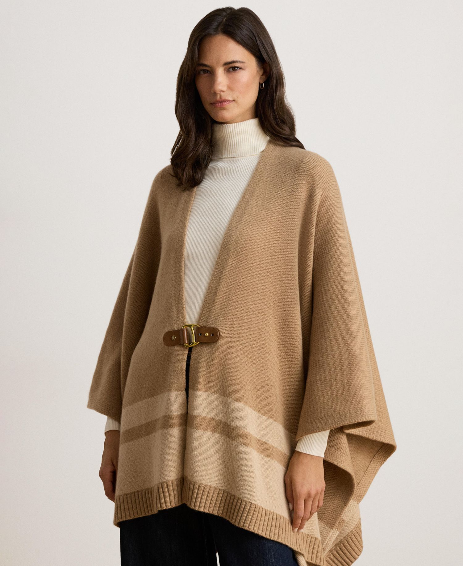 Women's Wool-Cashmere Two-Tone Buckle-Trim Poncho