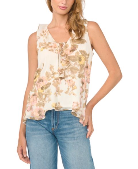 Женская блузка Sam & Jess Sleeveless Floral-Print Ruffle Blouse, цвет: Twill