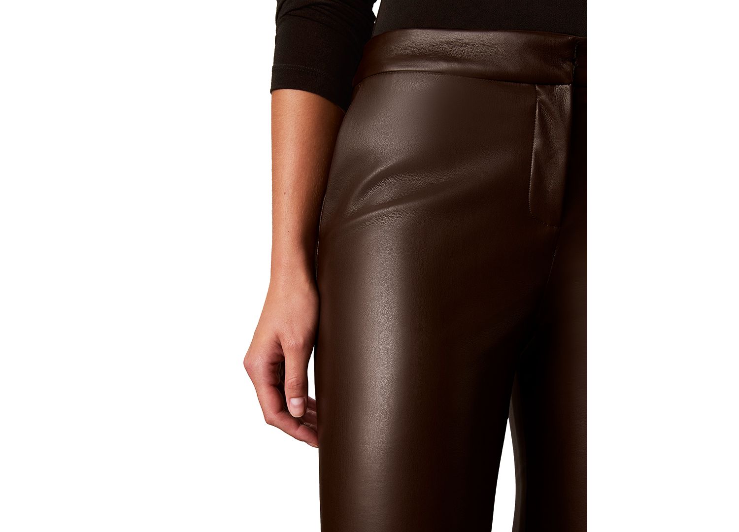Women's Diagonal Pocket Boot Leg High-Waisted Faux Leather Pants