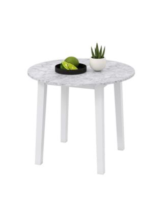 35 Inch Round Dining Table with Rubber Wood Legs and Marble Textured Veneer Tabletop