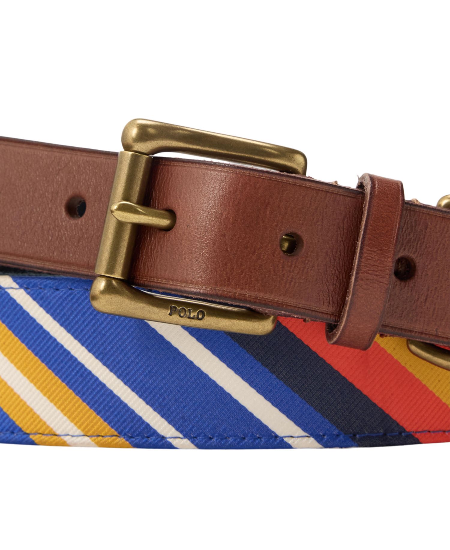 Leather-Trim Striped Jacquard Belt