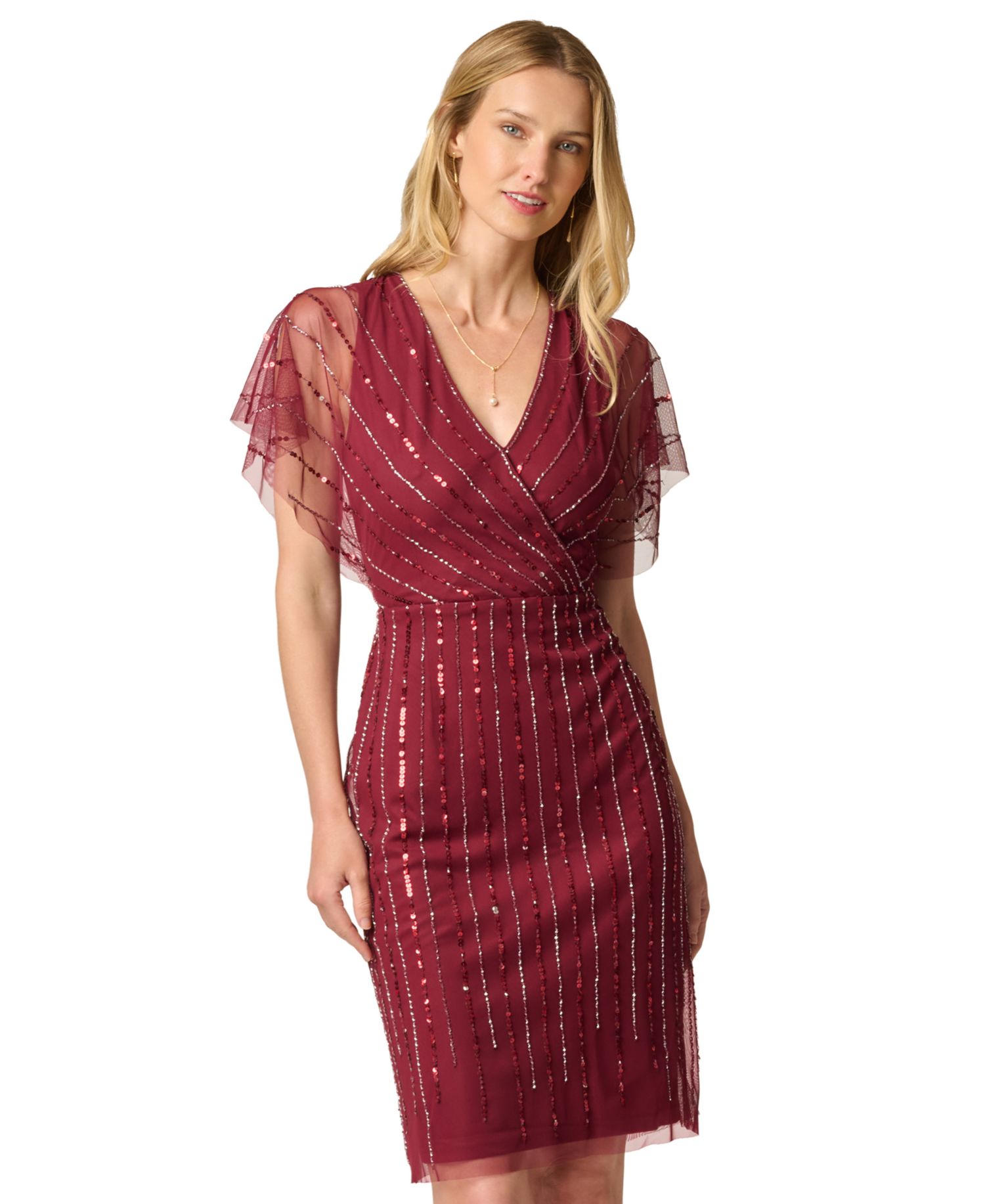 Women's Surplice Flutter-Sleeve Sequin Dress