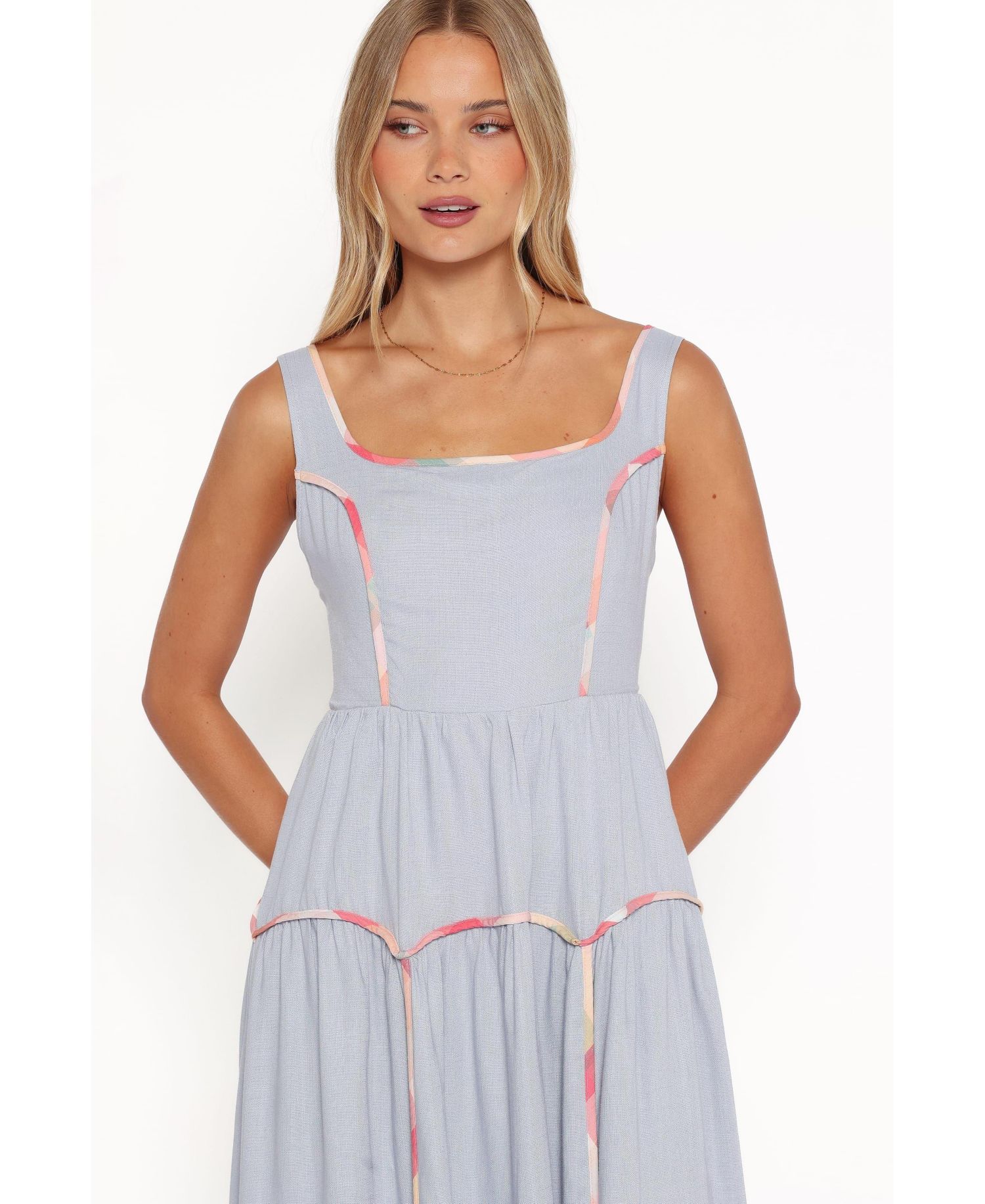 Women's Kyla A-Line Sleeveless Contrast Print Trim Maxi Dress