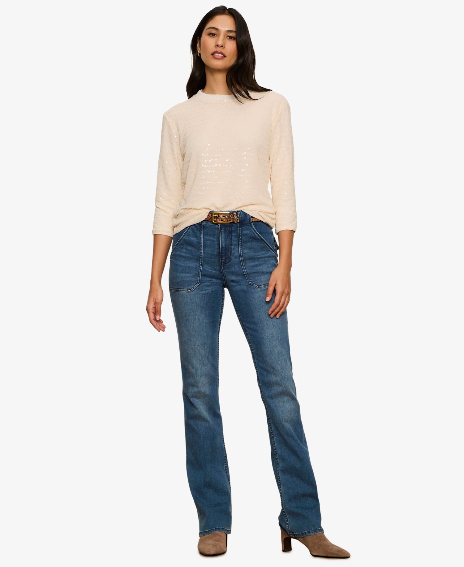 Women's Mode Sequin-Embellished 3/4-Sleeve T-Shirt