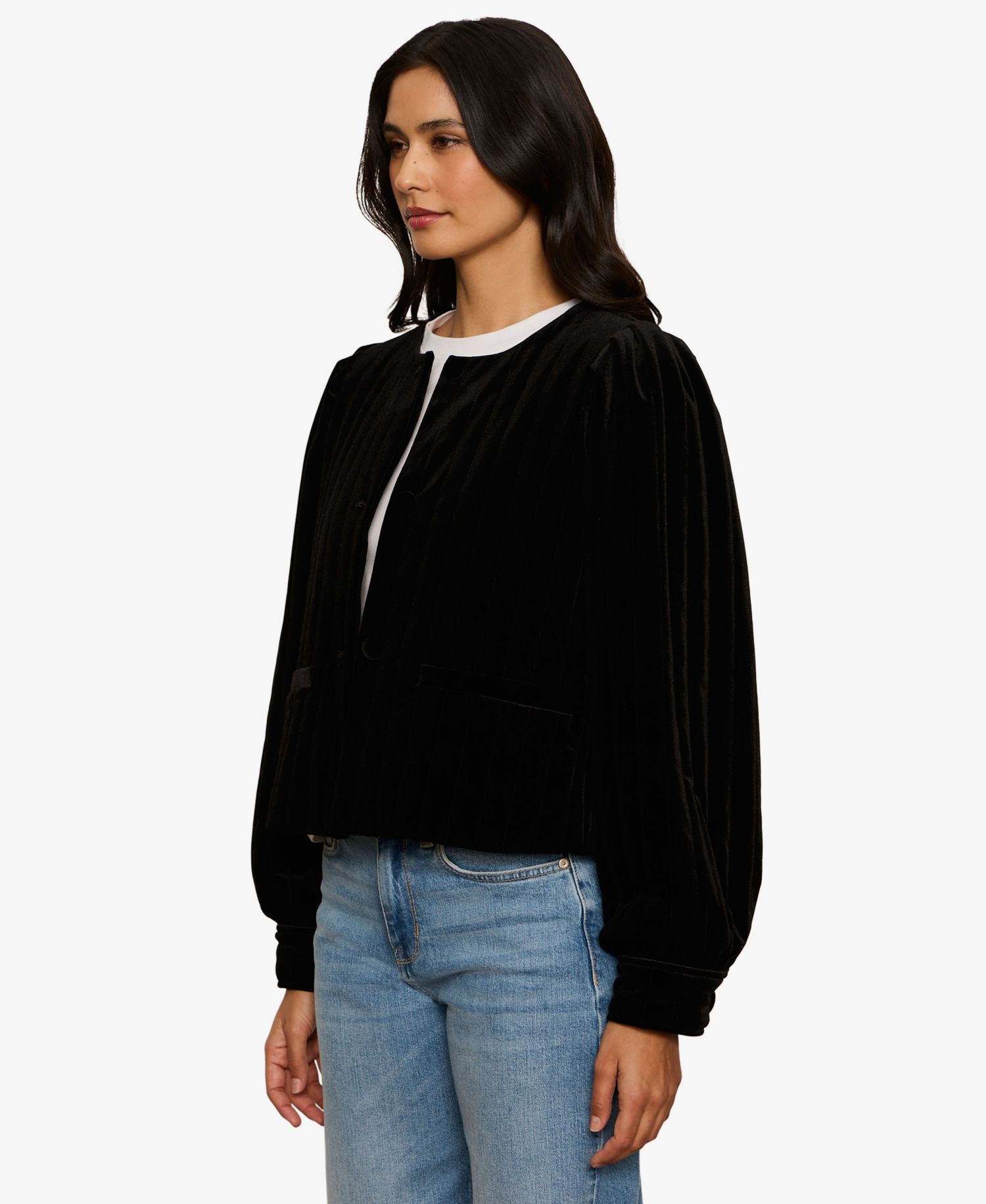 Women's Pepper Velvet Cropped Puff-Sleeve Jacket