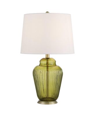 Grimmia 24" High Small Mid Century Modern Table Lamp Moss Finish Glass Single White Shade Living Room Bedroom