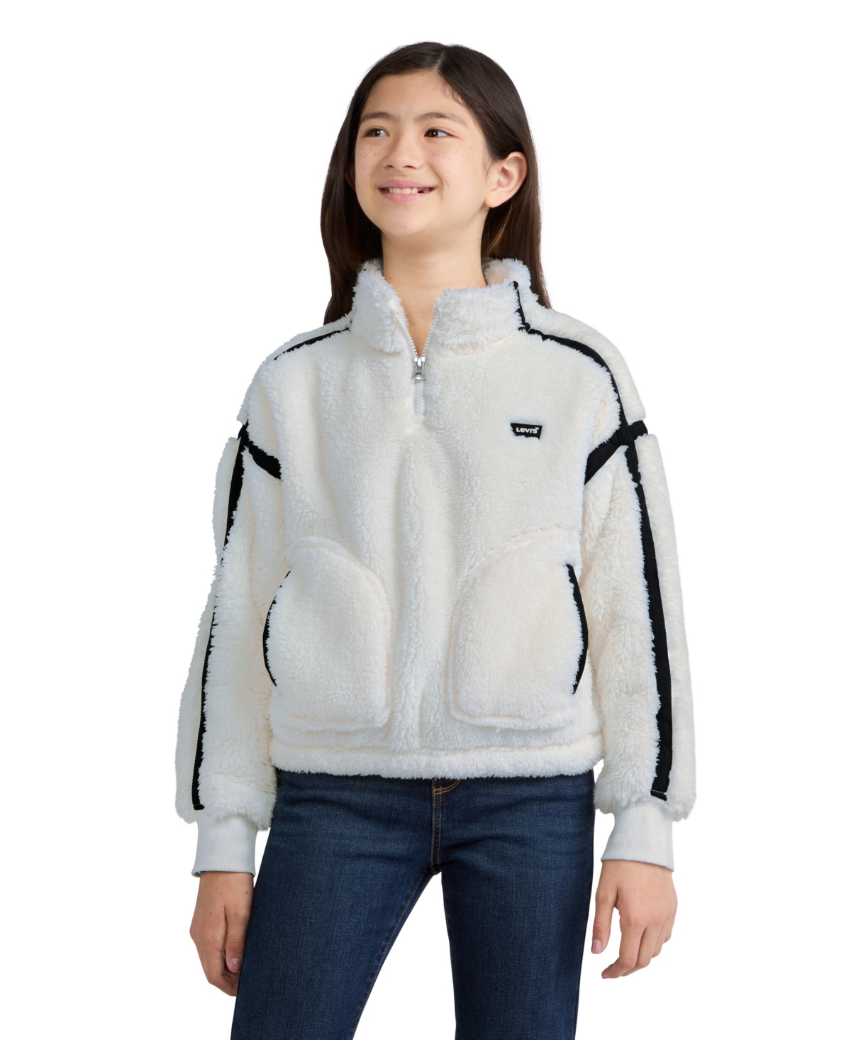 Levi's Girls' 4-16 Sherpa Half-Zip Pullover - Levi's Egret