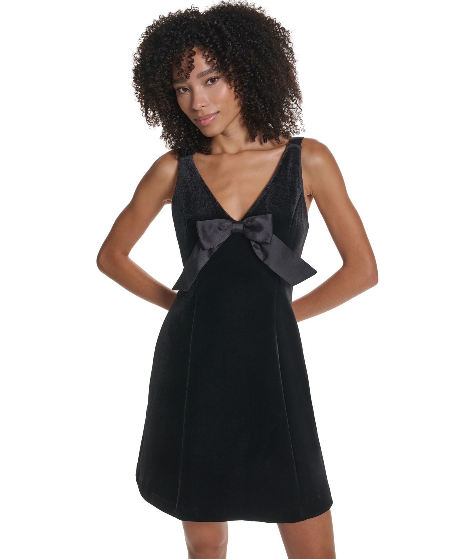 Women's Velvet Fit & Flare V-Neck Dress