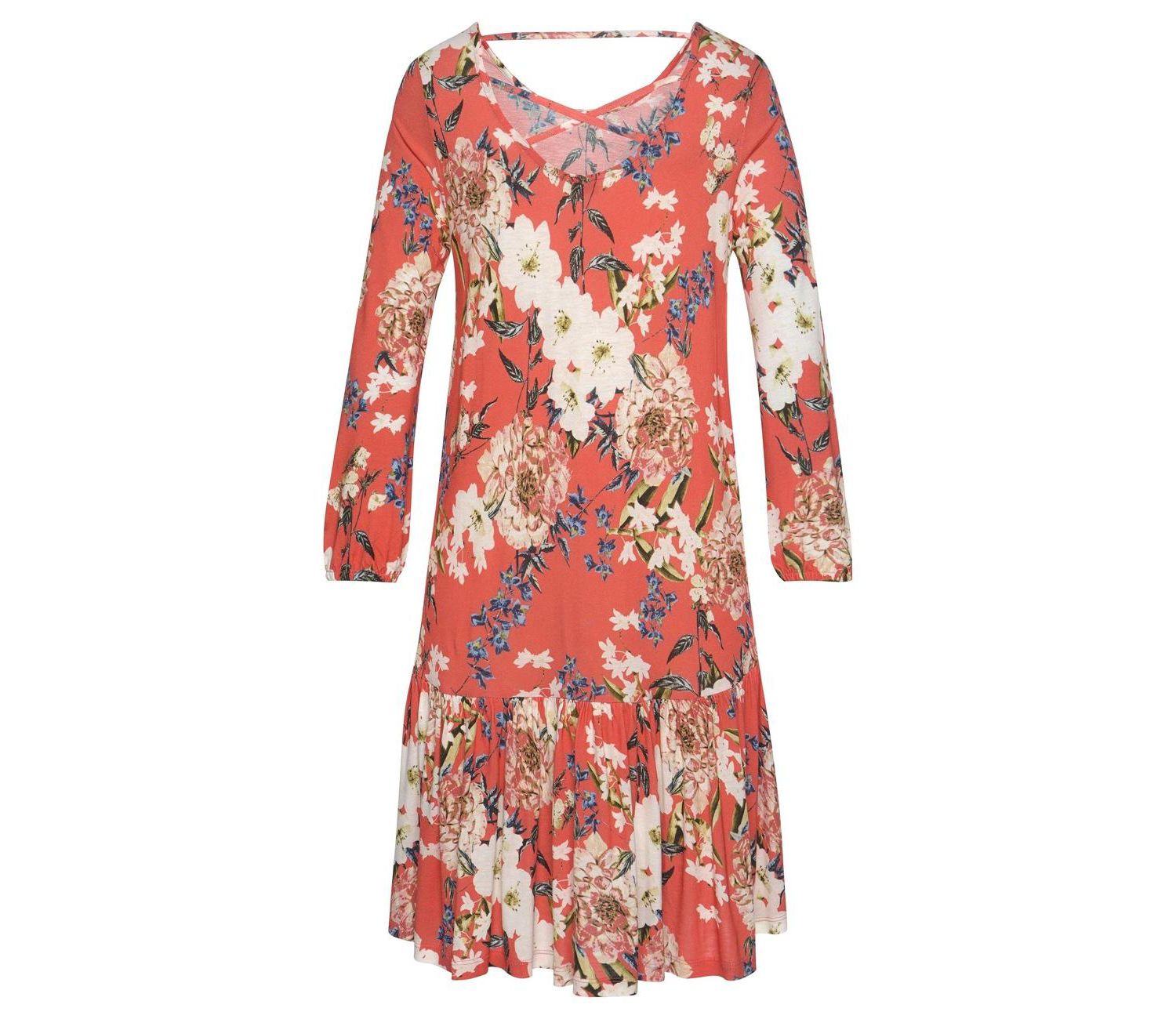 Women's Viscose Floral Print Drop Waist Ruffle-Trim Short Dress