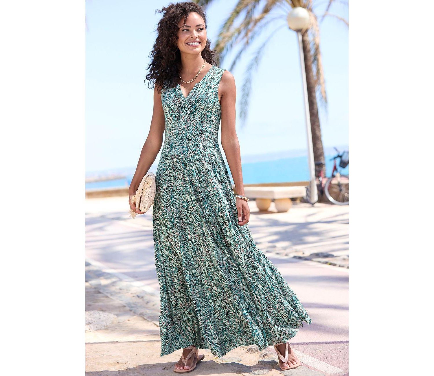 Women's A-Line Printed Notch-Neck Maxi Dress