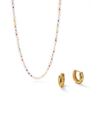 Cultured Freshwater Pearl Baroque Gold-Tone Necklace and Huggie Hoop Earrings Set, 19"